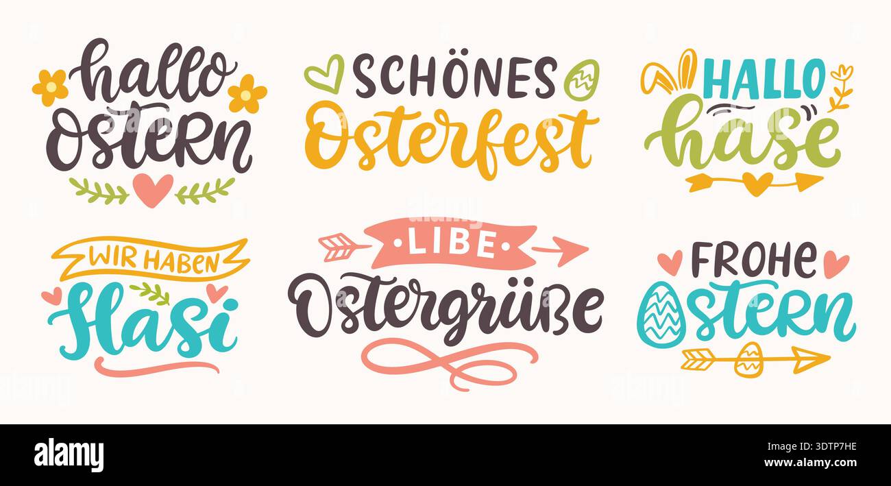 Happy Easter Vector Hand Lettering Set in German Stock Vector