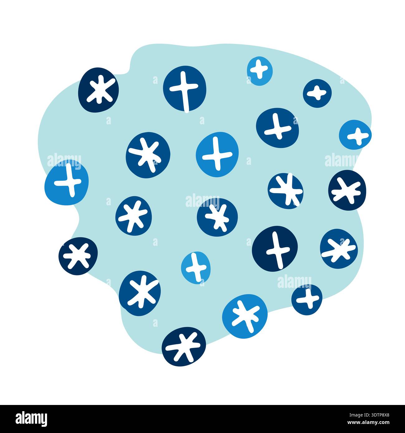 Doodle snowflakes and stars scattered randomly. Hand drawn winter symbols isolated on white background. Minimal festive elements for Christmas design, Stock Vector