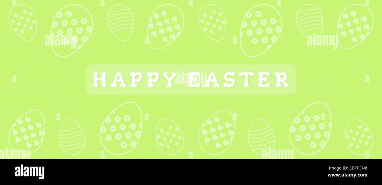Happy Easter lime green banner with white egg patterns vector illustration. Stock Vector