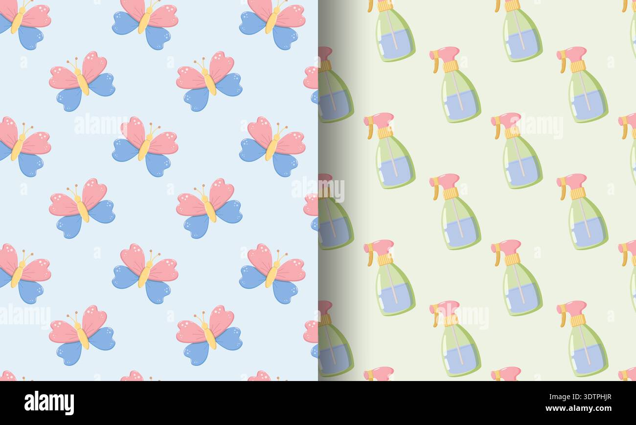 Butterflies Spray Bottles Split Patter Stock Vector