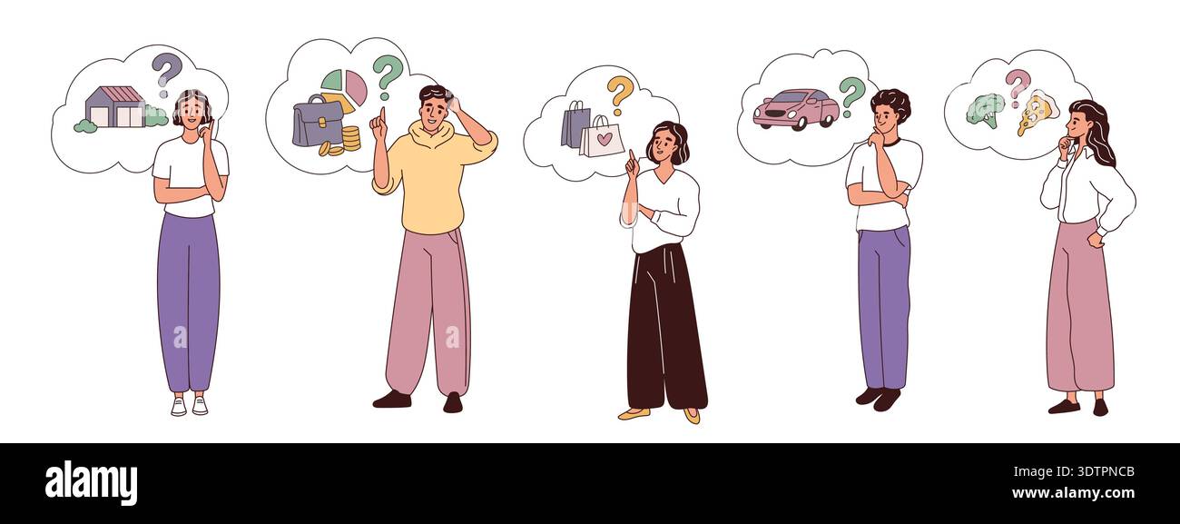 Mindset types people. Characters with different thinking, logical ...