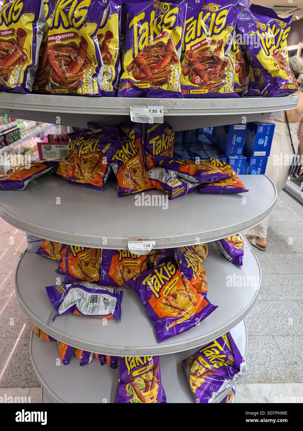 Takis Rack Display Llored de Mar Spain September 15, 2024 Bright Purple Takis Display On ...