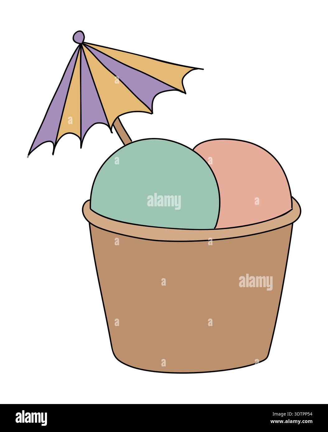 Ice cream cup with two scoops and umbrella Stock Vector