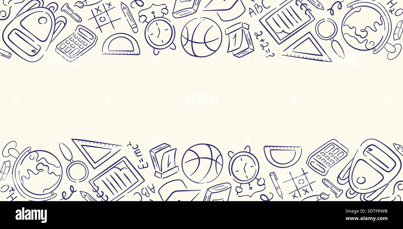 School border pattern with doodle style education icon. Back to school ...