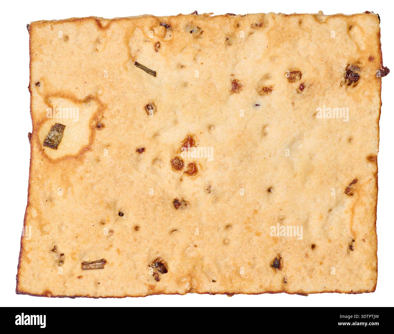 Rectangular crispy cracker, porous golden surface, isolated background Stock Photo
