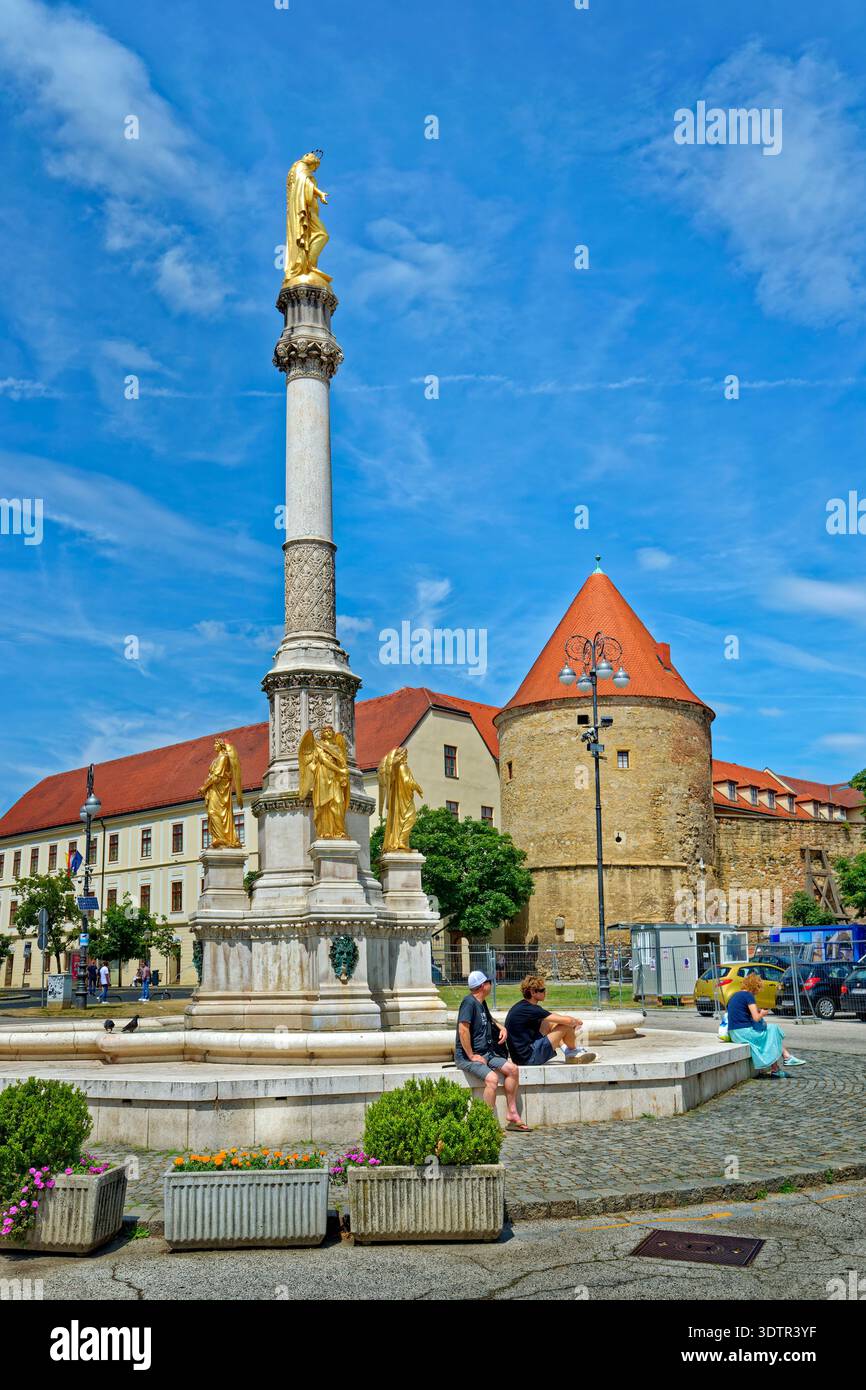 Monument of the Assumption of the Blessed Virgin Mary in front of Zagreb Cathedral at Kaptol, Zagreb city centre in Croatia. Stock Photo