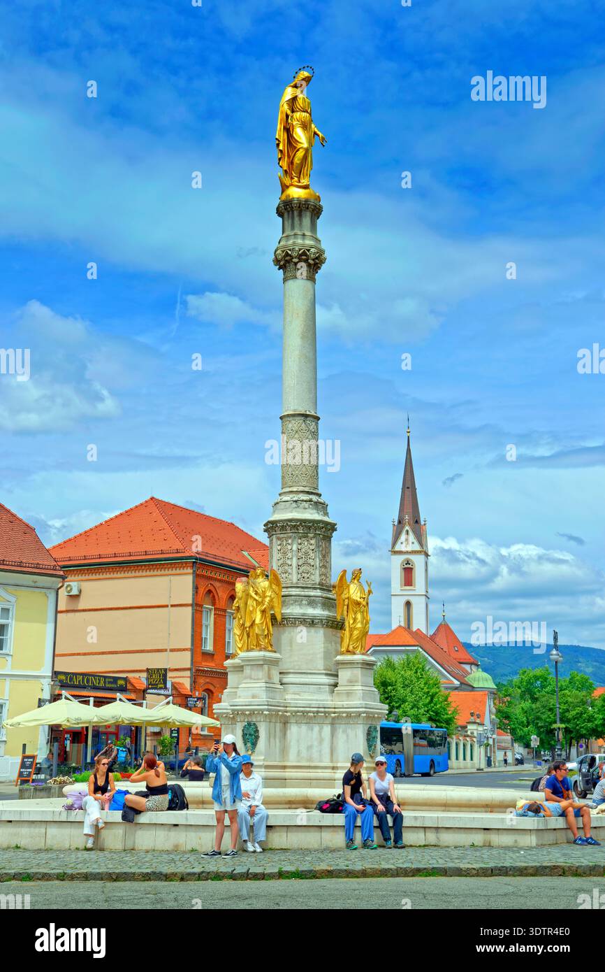 Monument of the Assumption of the Blessed Virgin Mary in front of Zagreb Cathedral at Kaptol, Zagreb city centre in Croatia. Stock Photo