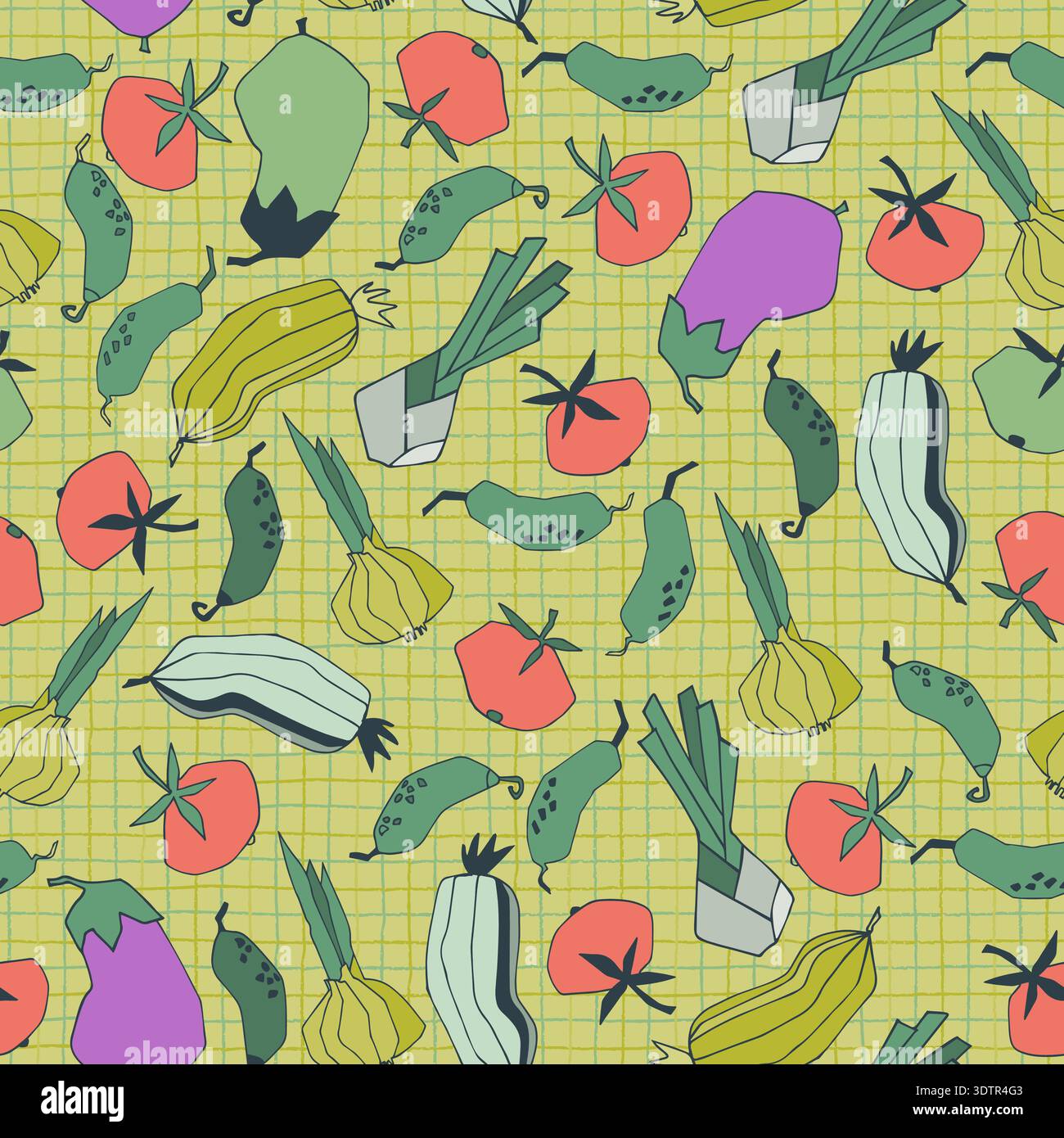 Seamless repeating pattern with vegetables. Abstract trendy illustrations on beige background Stock Vector