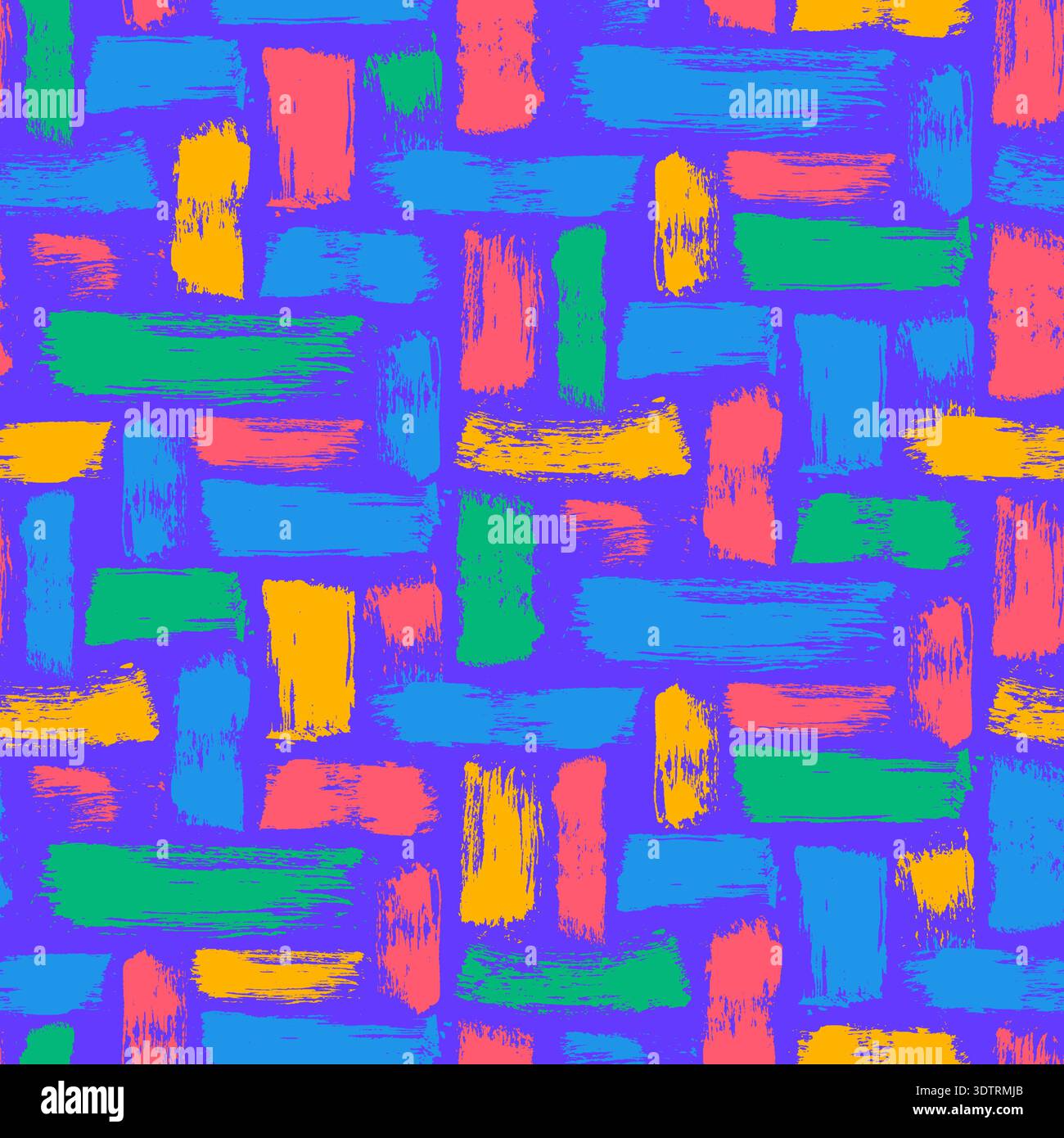 Bright colorful seamless grunge pattern featuring abstract shapes, doodles, scribbles, geometric elements Stock Vector