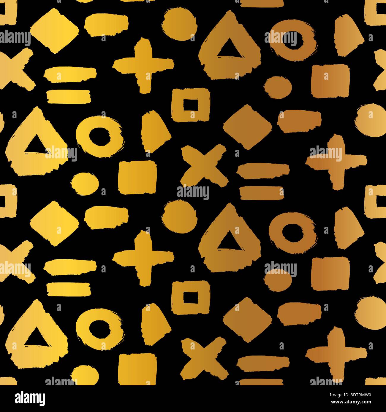 Gold colorful seamless grunge pattern featuring abstract shapes, doodles, scribbles, geometric elements Stock Vector