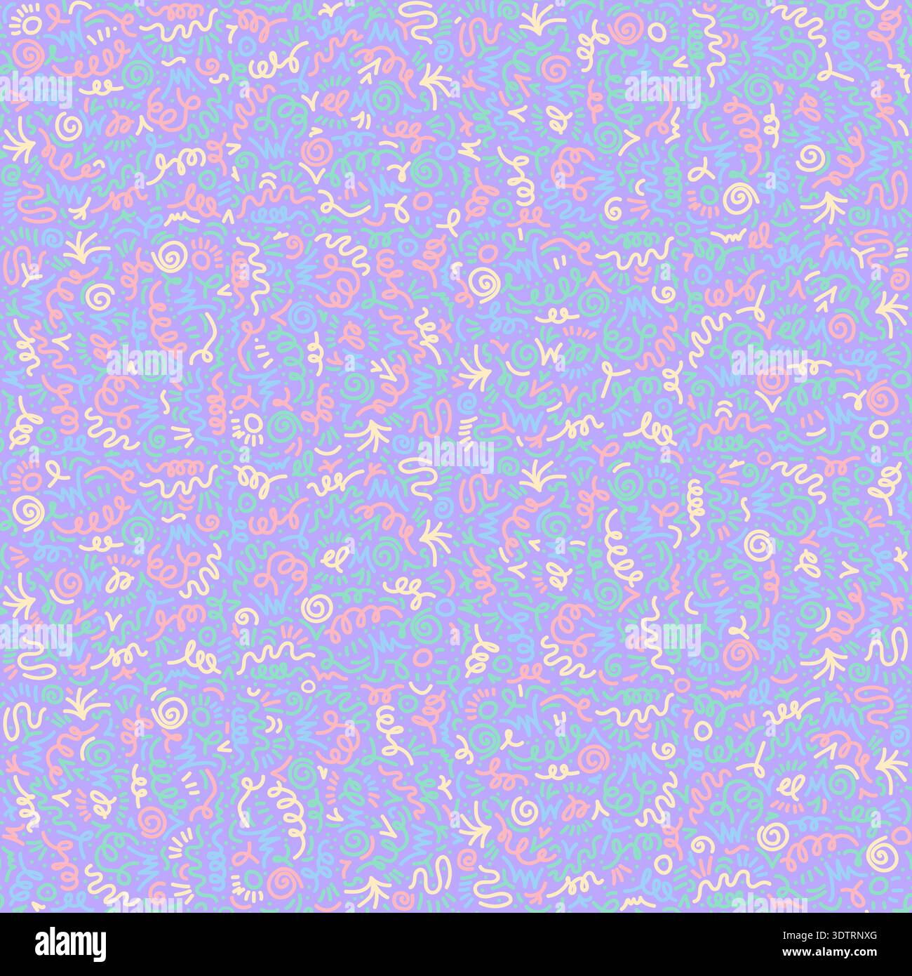 Pastel colorful seamless grunge pattern featuring abstract shapes, doodles, scribbles, geometric elements Stock Vector