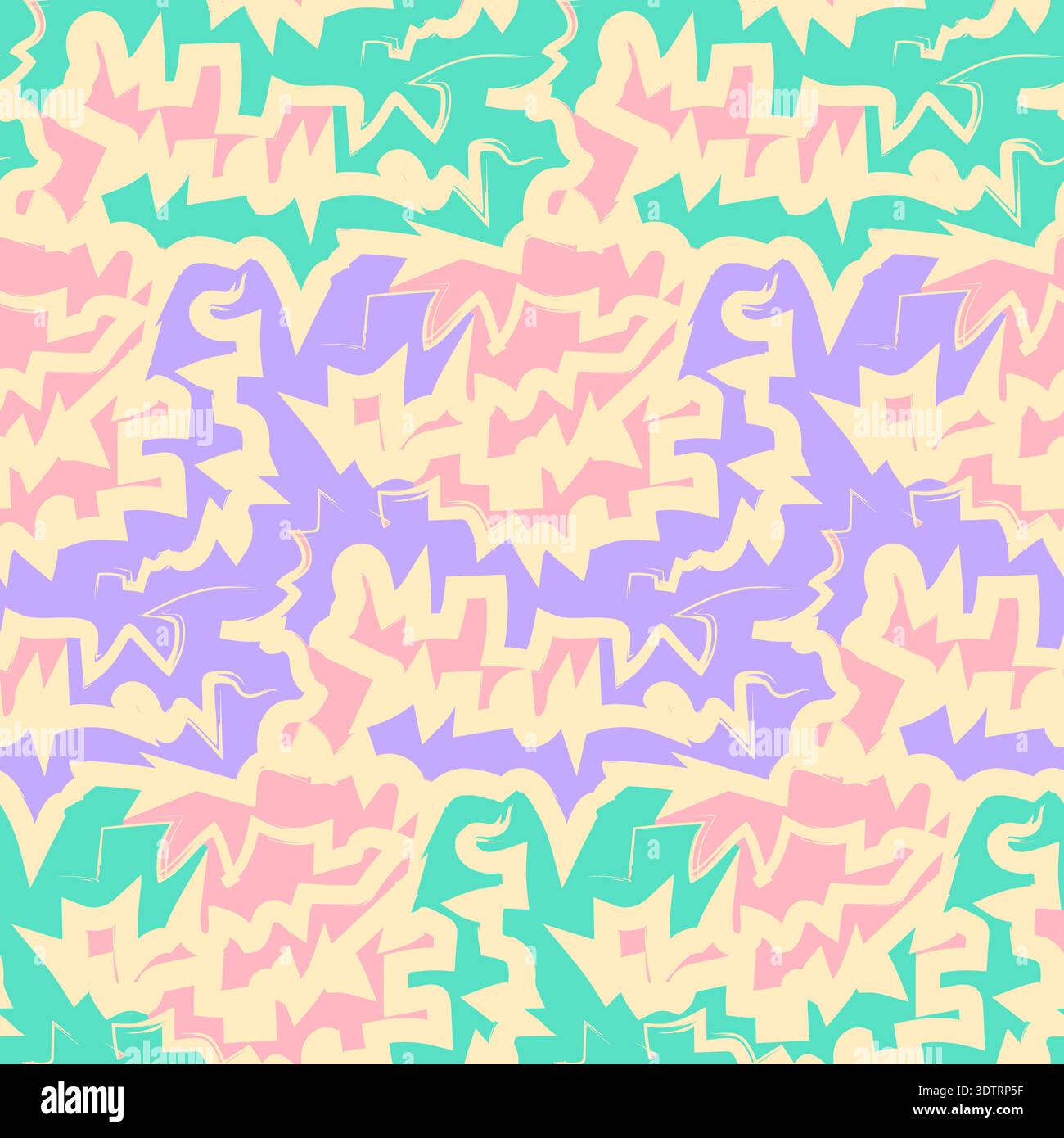 Pastel colorful seamless grunge pattern featuring abstract shapes, doodles, scribbles, geometric elements Stock Vector