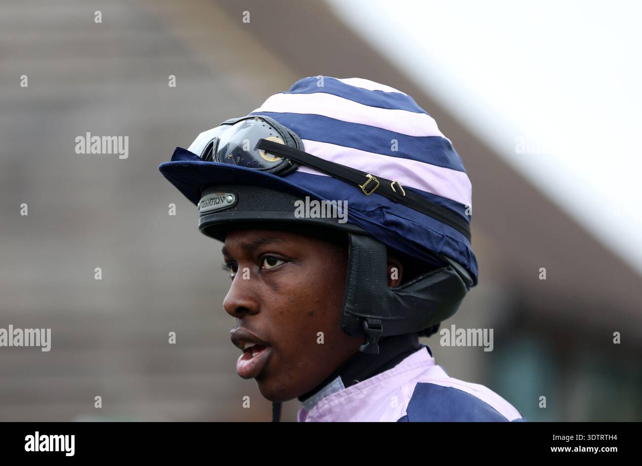 Jockey Hezekiah March before the Johnnie Boden Backs Jamie's Farm Amateur Jockeys' Handicap Chase at Plumpton Racecourse, East Sussex. Picture date: Monday February 23, 2026. Stock Photo