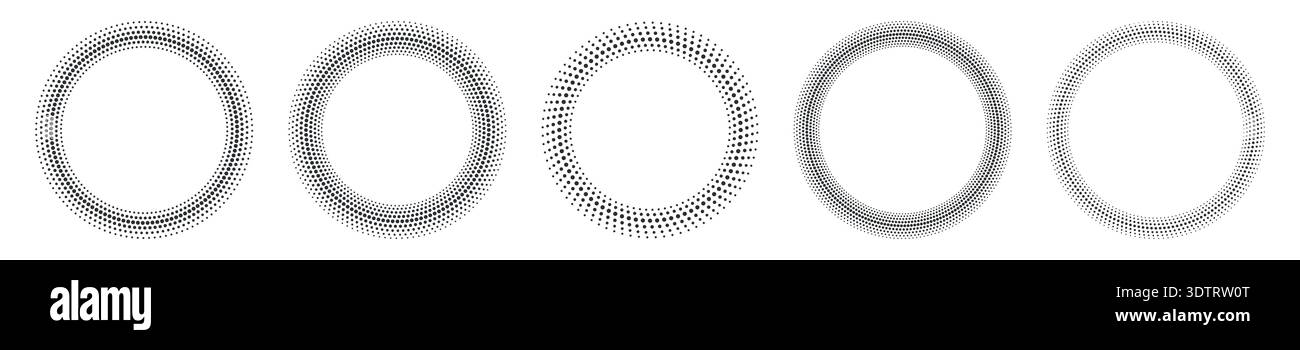 Collection of Halftone circular dotted frames set. radial dots pattern ...