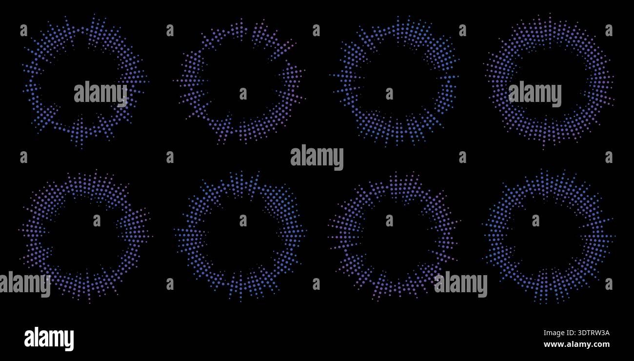 Sound equalizer icons with lines and dots, gradient neon circular sound ...