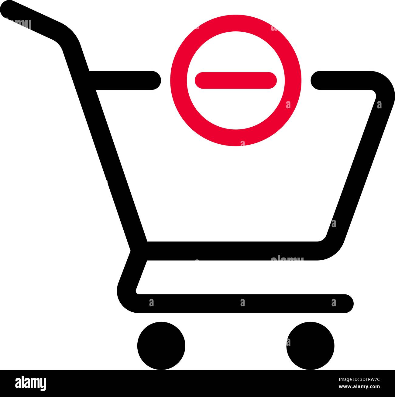 Vector ecommerce icon of a supermarket cart with a minus sign positioned above to indicate product removal or quantity decrease. Stock Vector