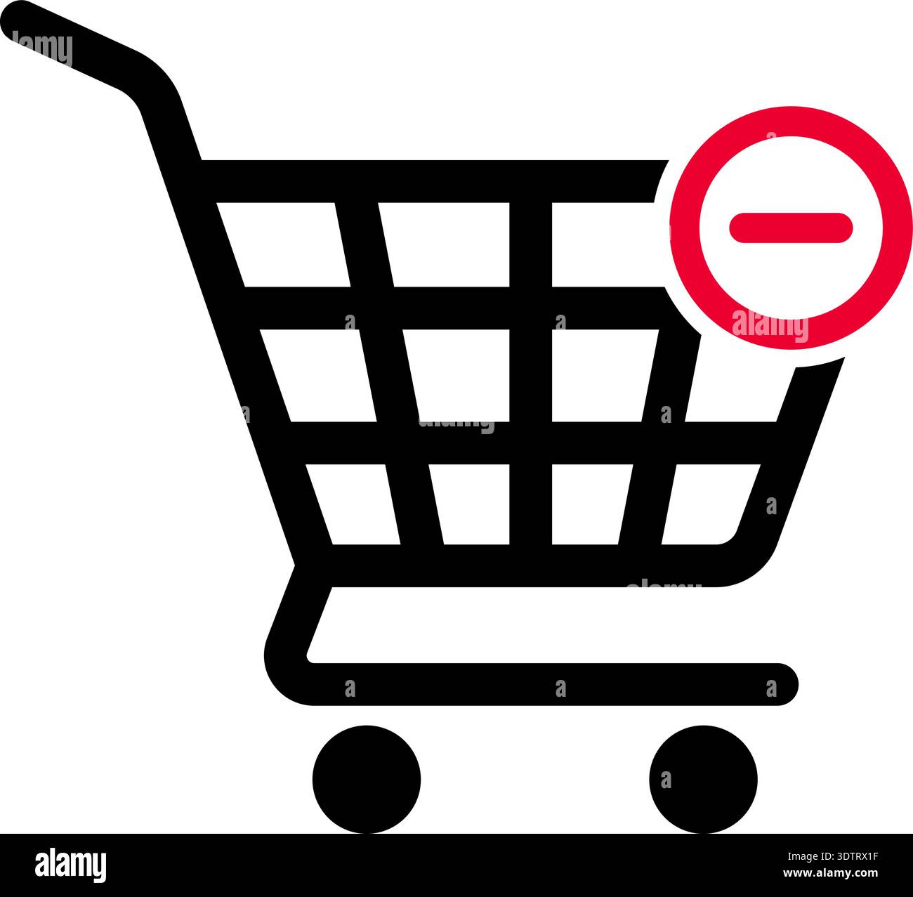 Cart icon with a minus symbol inside indicating decrease or removal of products in online shopping cart. Stock Vector