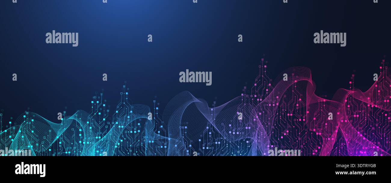 Modern technology circuit board texture background design. Quantum computer technology concept. Futuristic blue circuit board system background Stock Vector