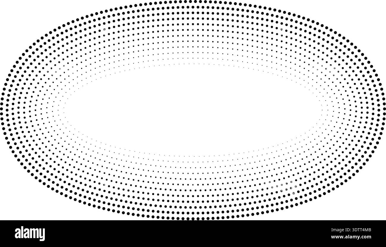 Circular oval frame containing twelve concentric dotted lines, inner lines thinner and outer lines thicker, with consistent black color. Stock Vector