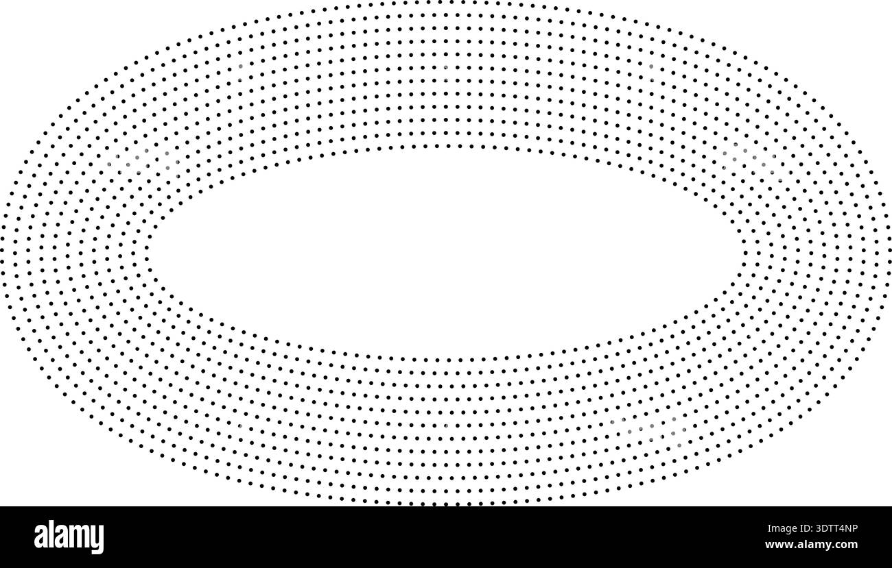Circular oval frame with twelve concentric dotted lines, all lines same thickness, uniform black color, no gradient. Stock Vector