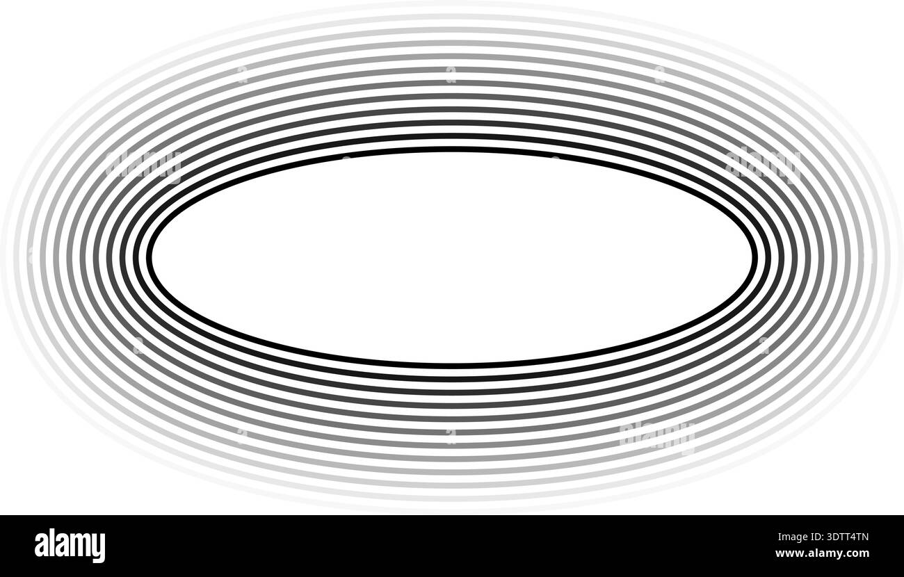 Circular oval frame containing twelve concentric solid lines, thick and uniform in width, gradient from inside to outside. Stock Vector