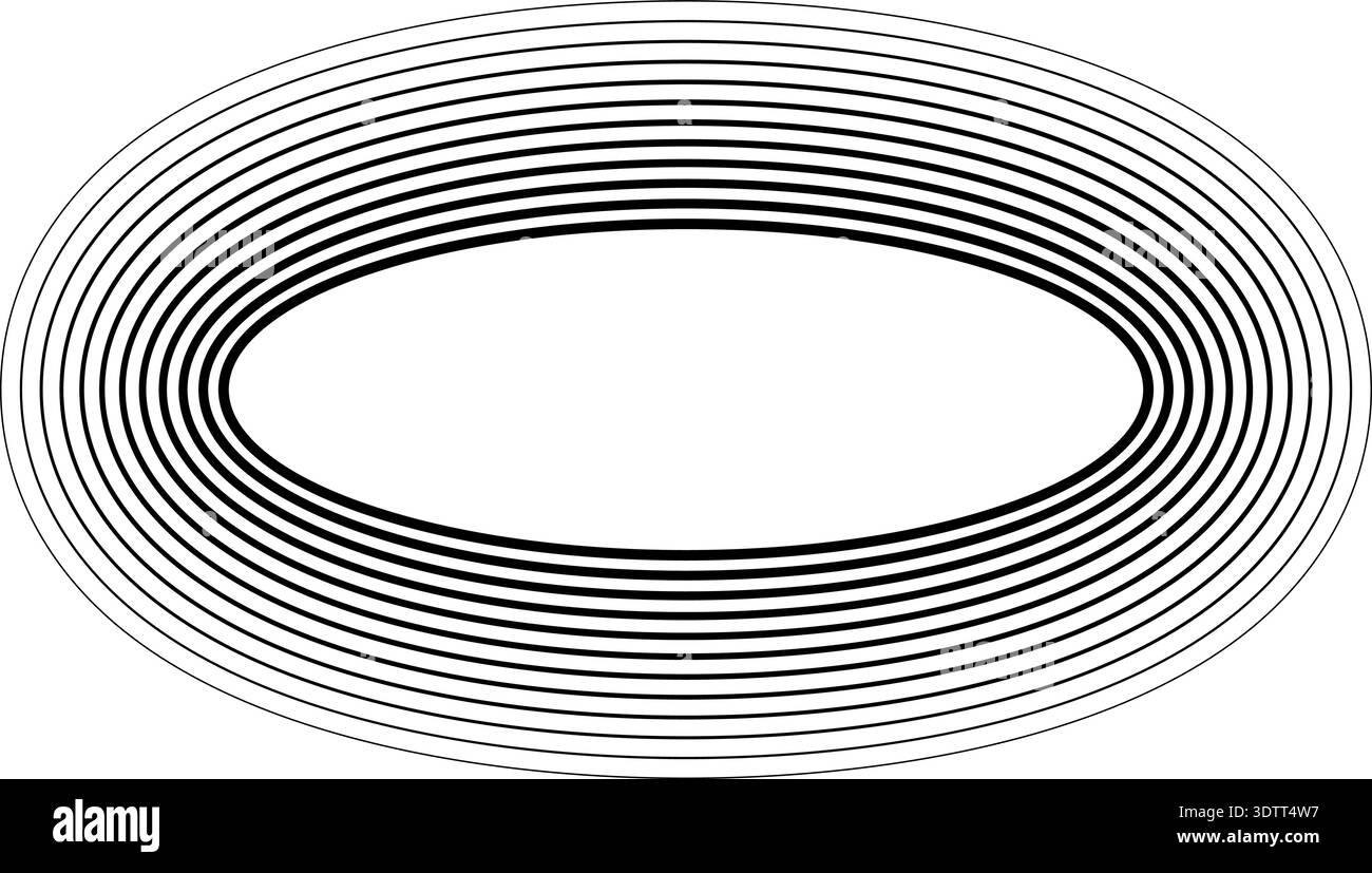 Circular oval frame featuring twelve concentric solid lines with inner lines thicker and outer lines thinner, uniform black color. Stock Vector
