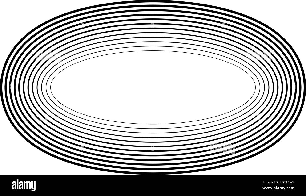 Circular oval frame with twelve concentric solid lines, thinner inner lines and thicker outer lines, solid black with no gradient. Stock Vector