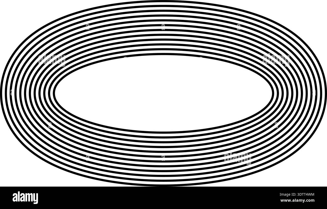 Circular oval frame with twelve concentric solid lines, thick lines all equal in width, solid black without gradient. Stock Vector
