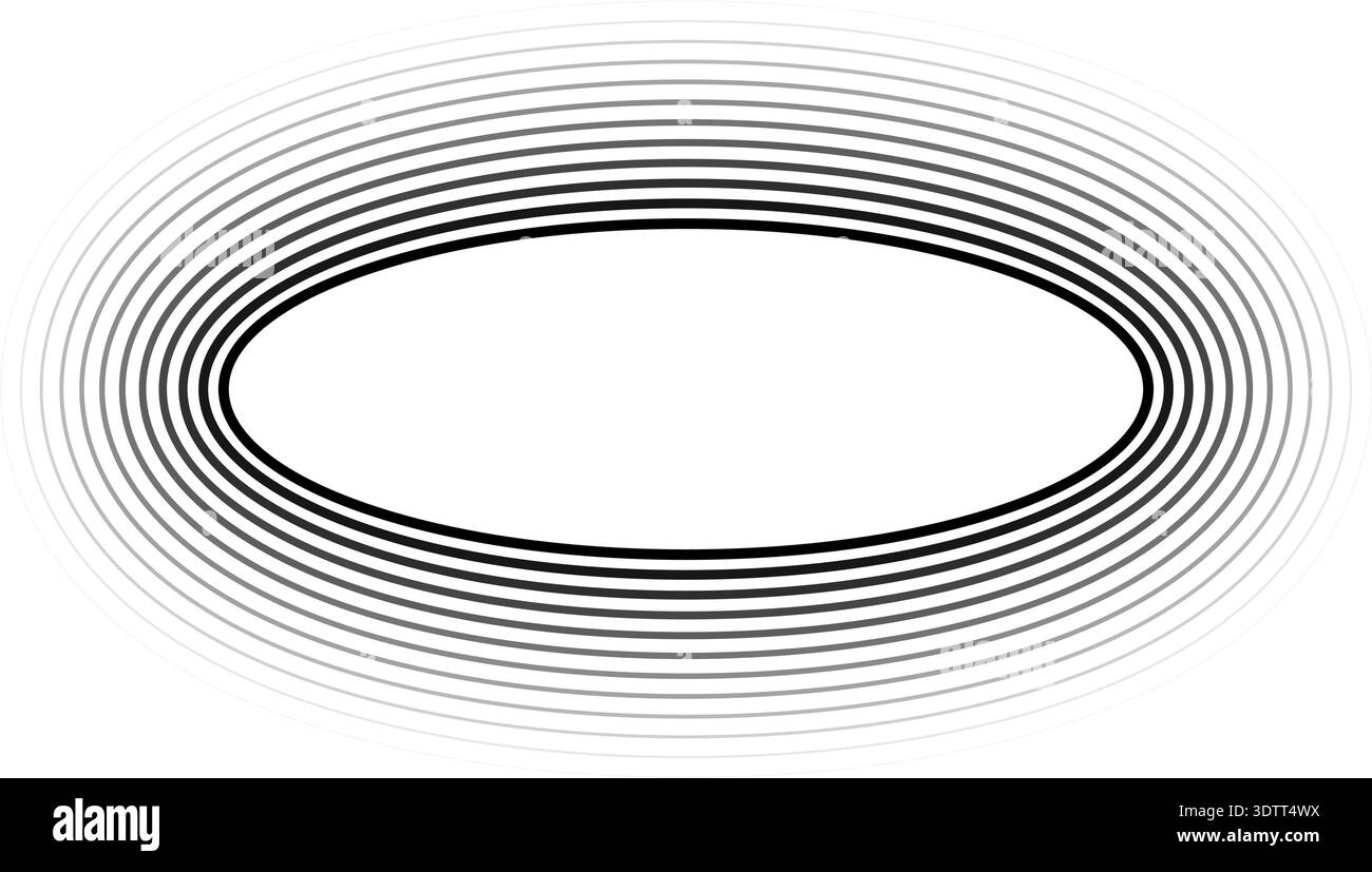 Circular oval frame with twelve concentric solid lines, varying thickness with inner lines thicker than outer, gradient from inside outward. Stock Vector