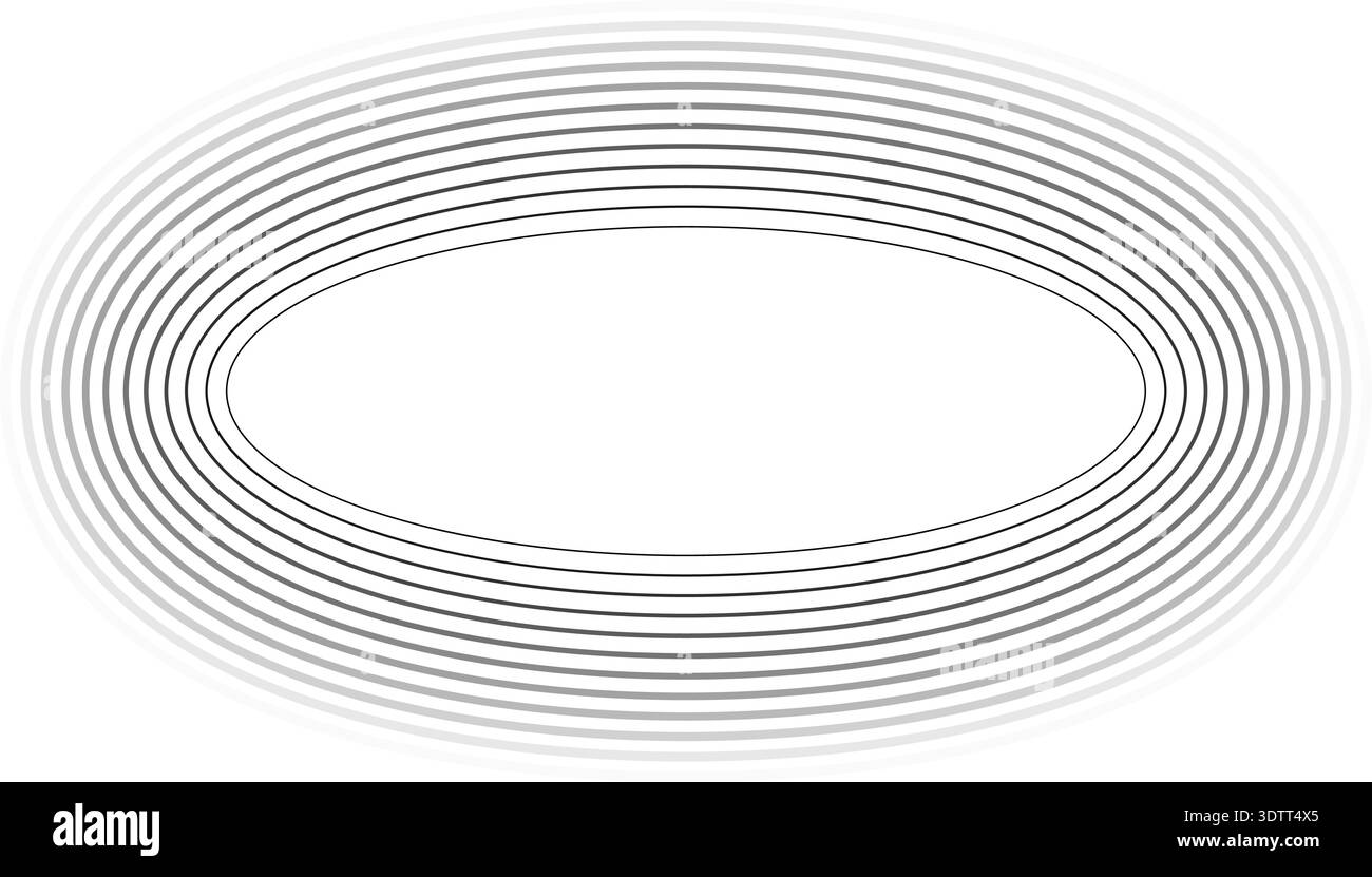 Circular oval frame containing twelve concentric solid lines, inner lines thinner, outer lines thicker, gradient applied from center outward. Stock Vector