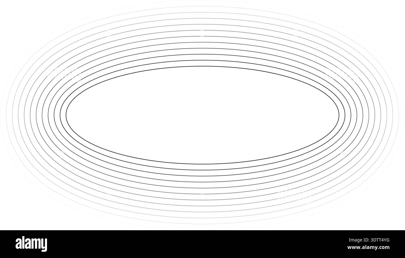 Circular oval frame with twelve concentric solid lines, all lines equal thickness, gradient from inner to outer lines. Stock Vector