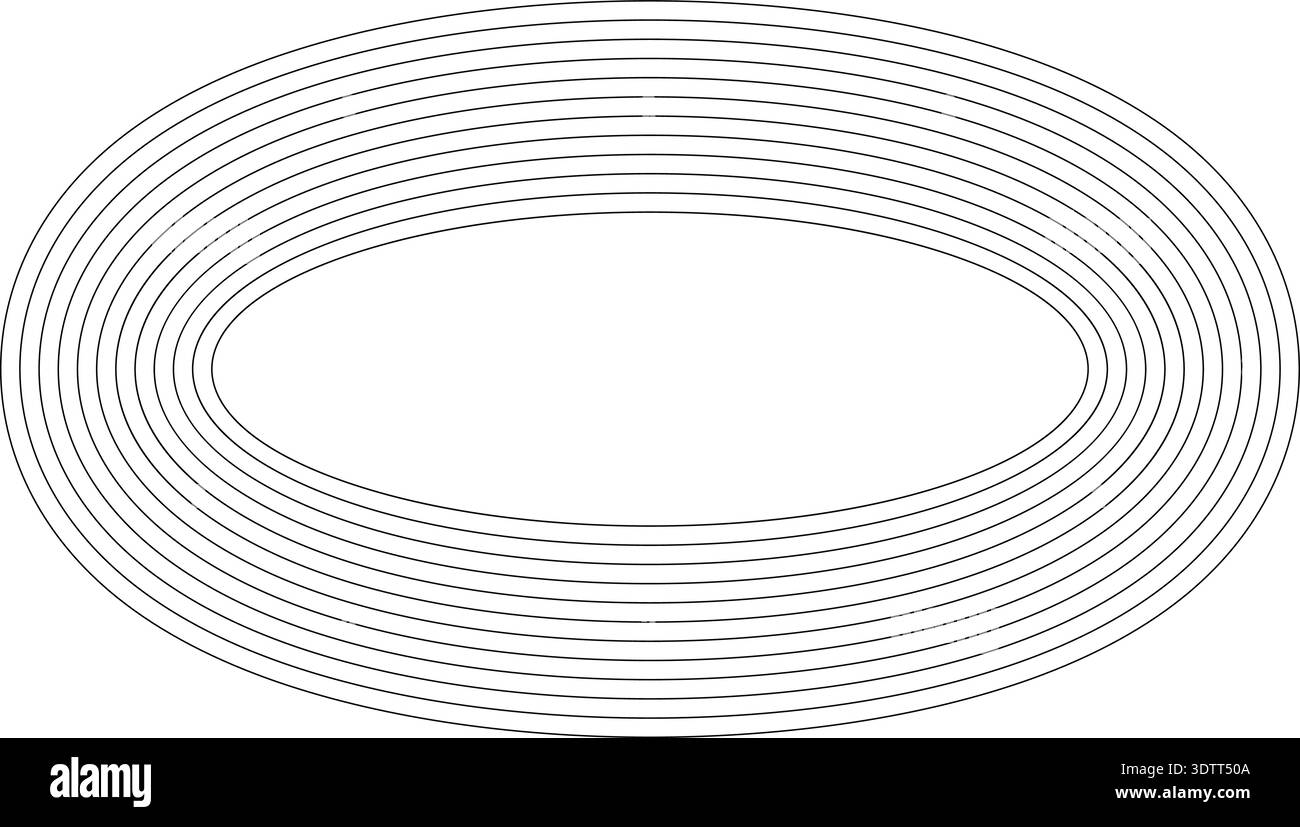 Circular oval frame with twelve concentric solid lines of equal thickness, uniform black color without gradient. Stock Vector