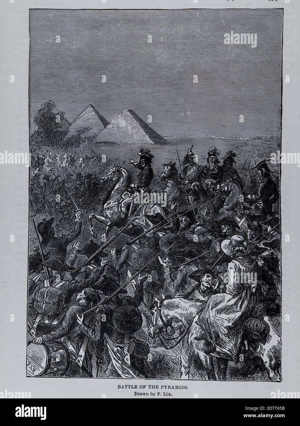 Historic engraving illustrating the 1798 Battle of the Pyramids during ...