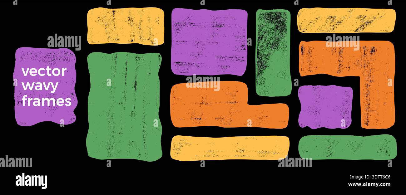 Crayon vector wavy rectangle frames. Irregular organic shapes and square corners box for text. Grunge graffiti doodle rectangular forms set. Hand draw Stock Vector