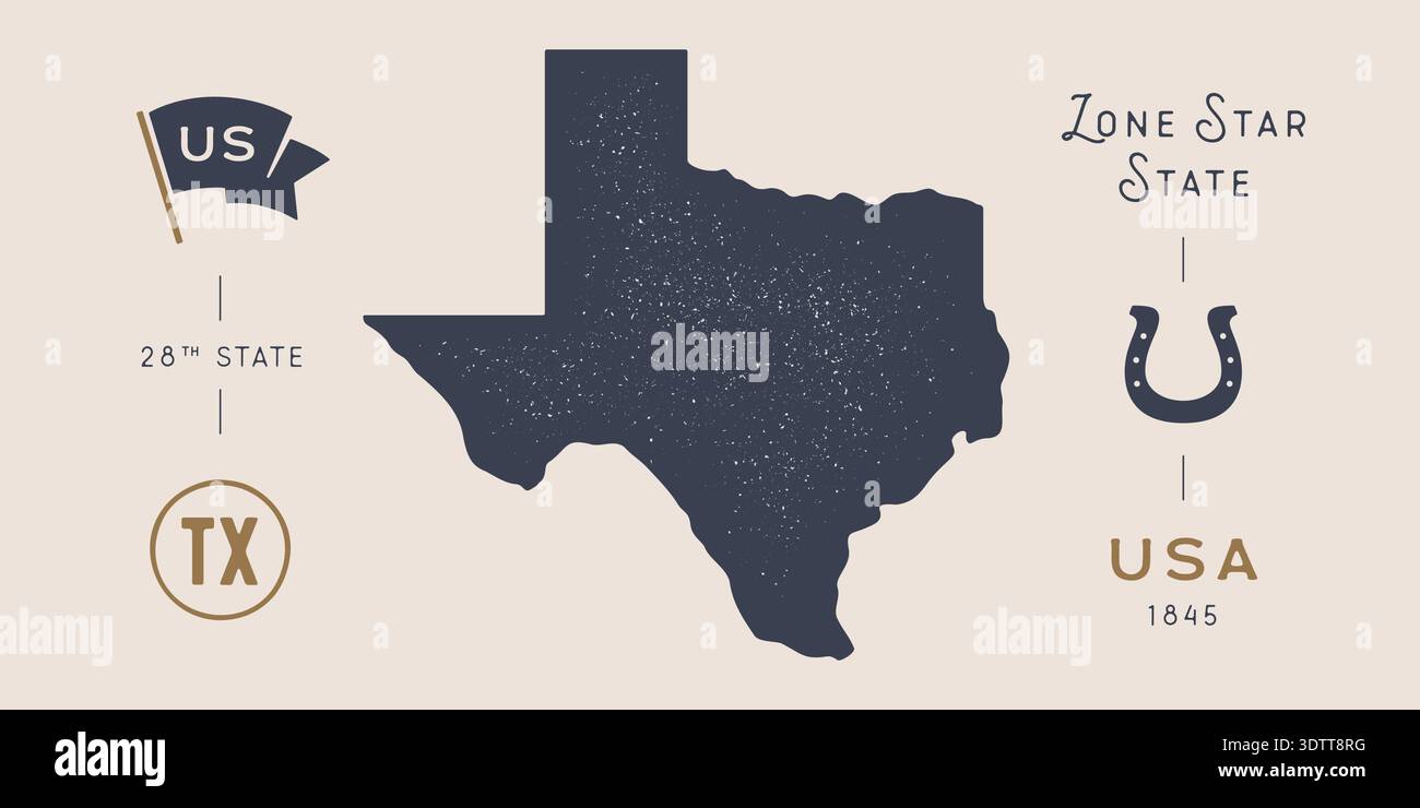 Texas state map silhouette, lone star state symbol Stock Vector
