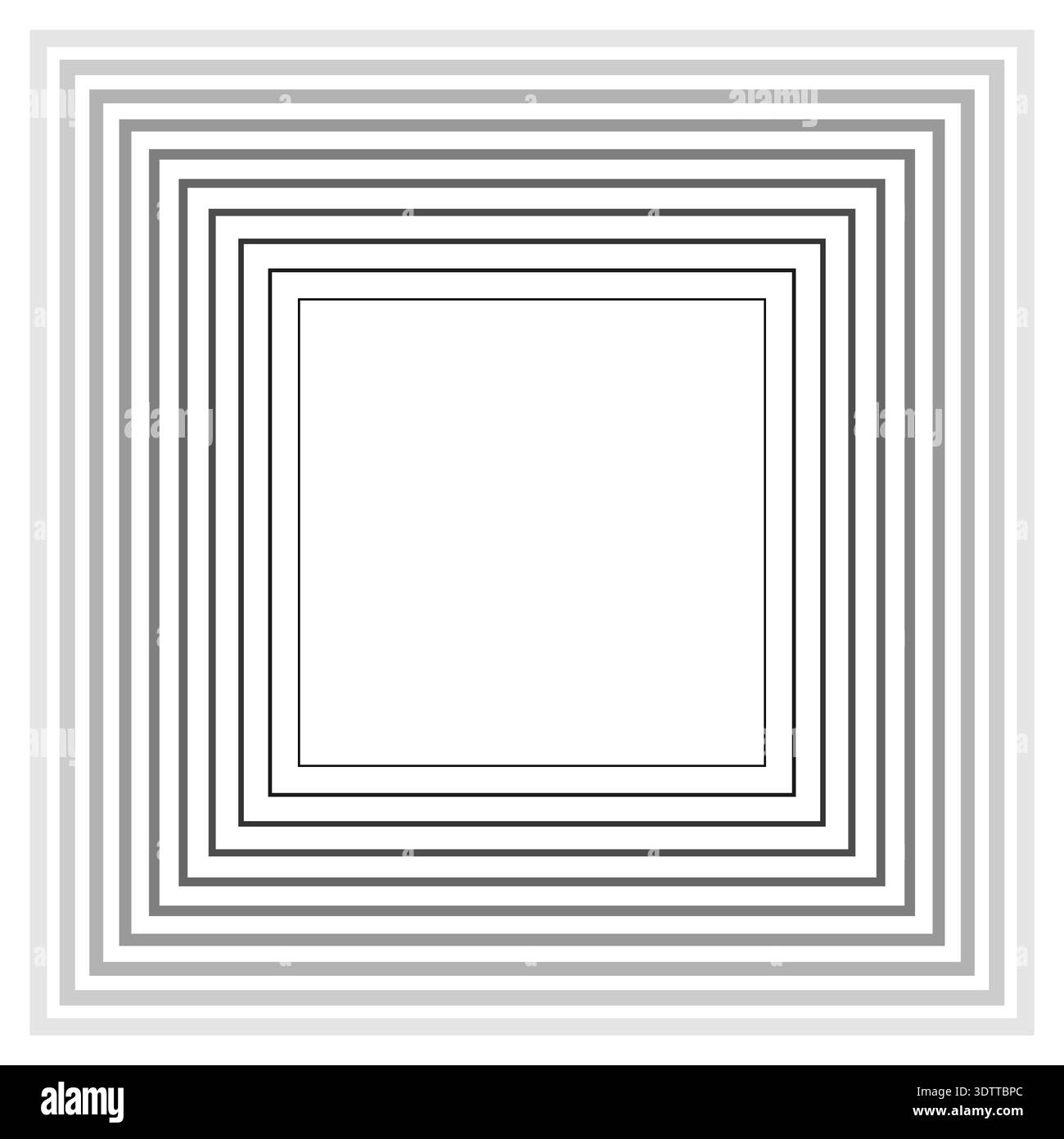 Square design with concentric continuous lines where inner strokes are thin, outer strokes thick, and gradient extends outward. Stock Vector