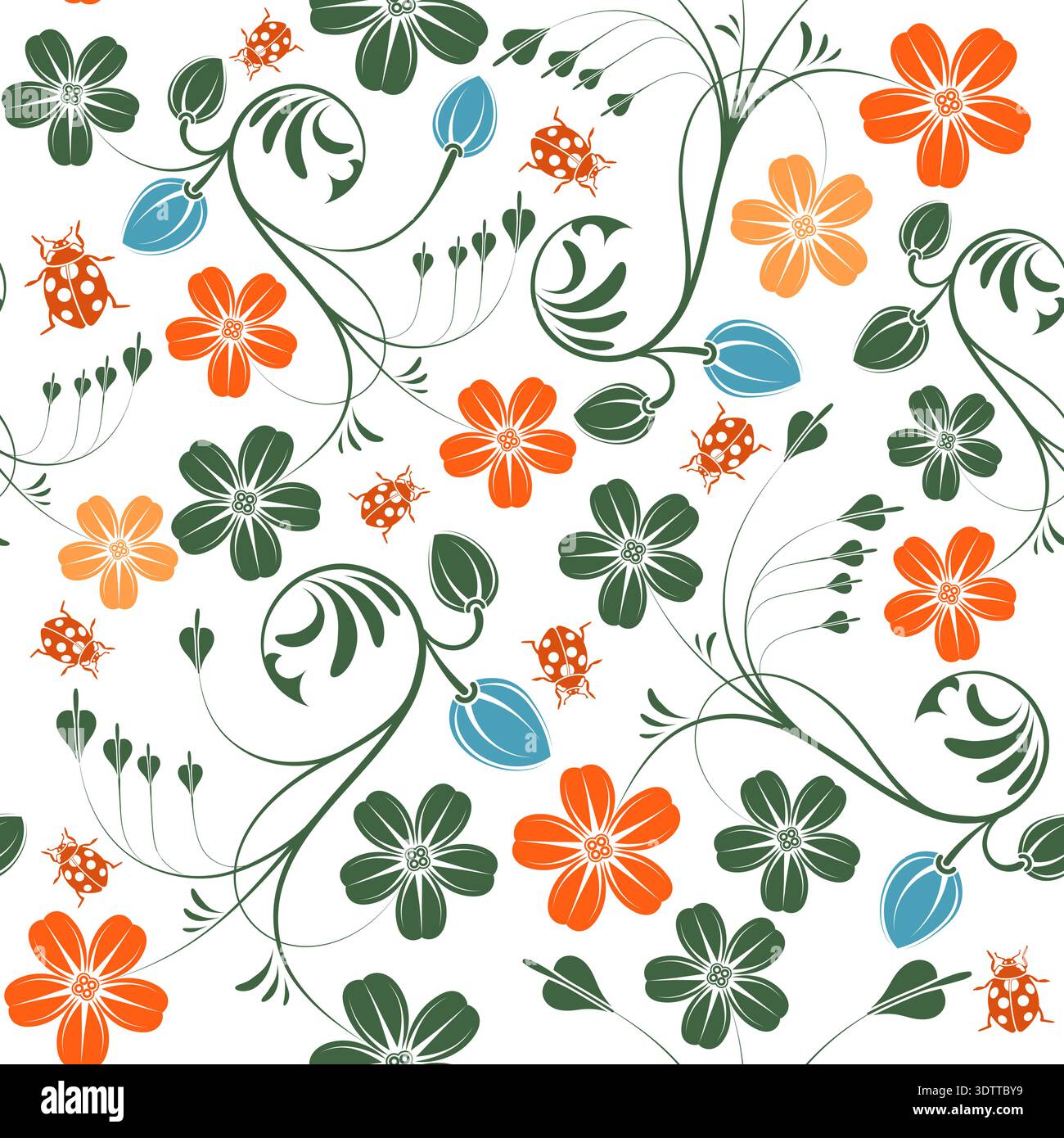 Flower seamless pattern with ladybug, element for design, vector illustration Stock Vector