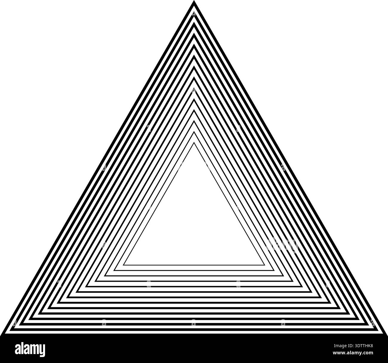 Triangular frame with fourteen concentric continuous outlines shifting from thinner inside to thicker outside. Stock Vector