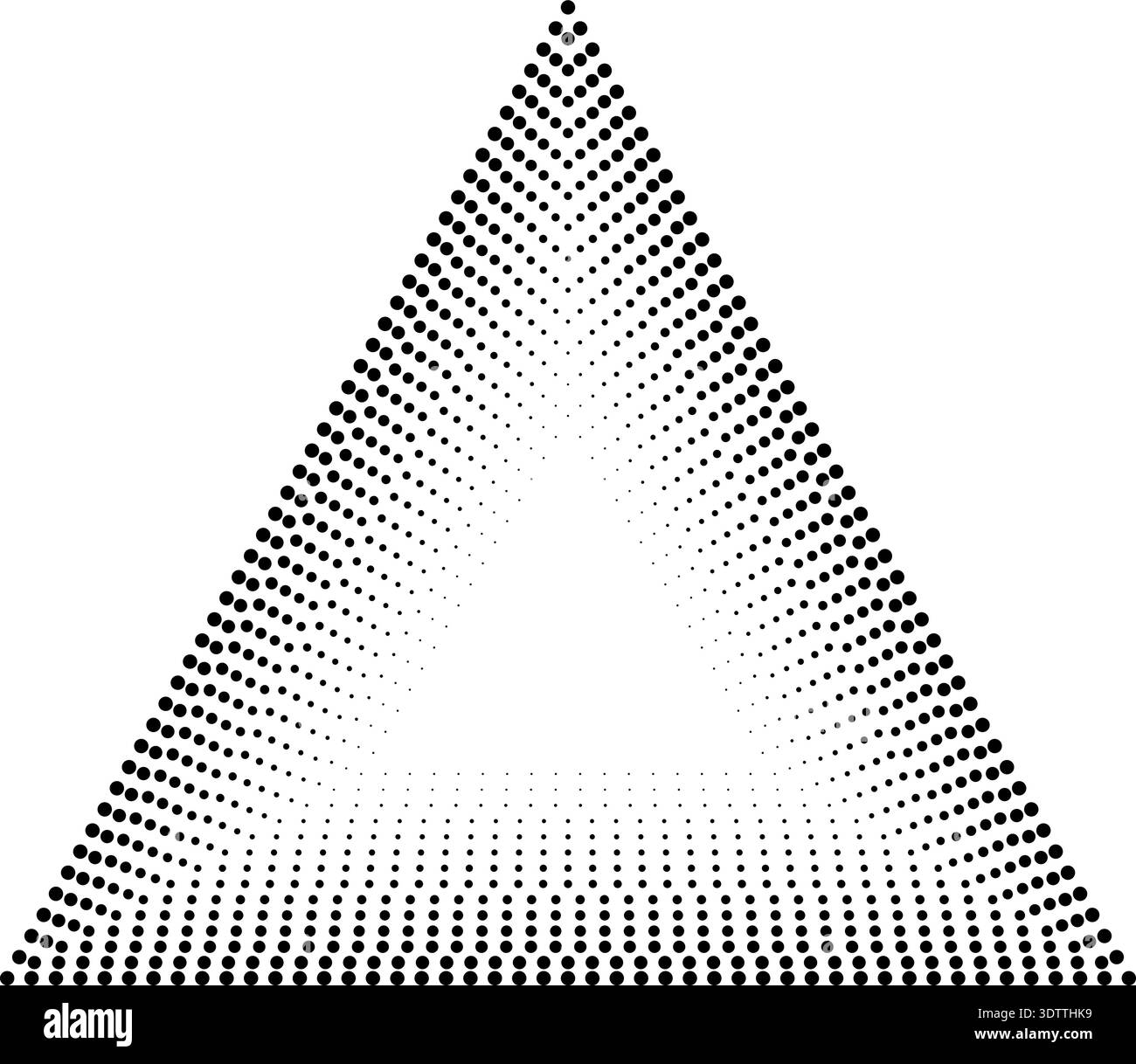 Triangular dotted frame featuring fourteen concentric outlines shifting from thinner inside to thicker outside. Stock Vector