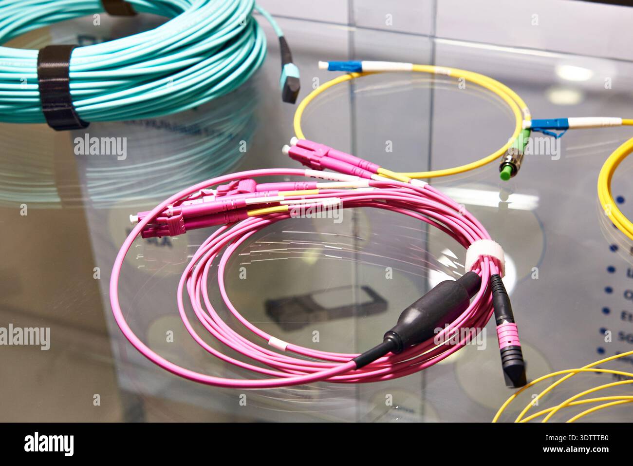Fiber optic cables with connectors Stock Photo
