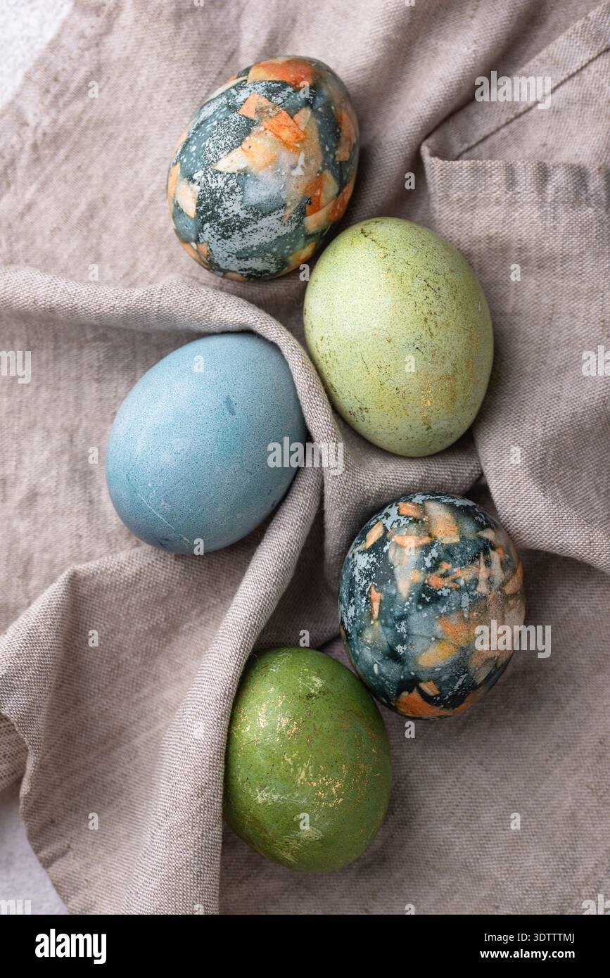 Easter eggs painted with natural dye Stock Photo