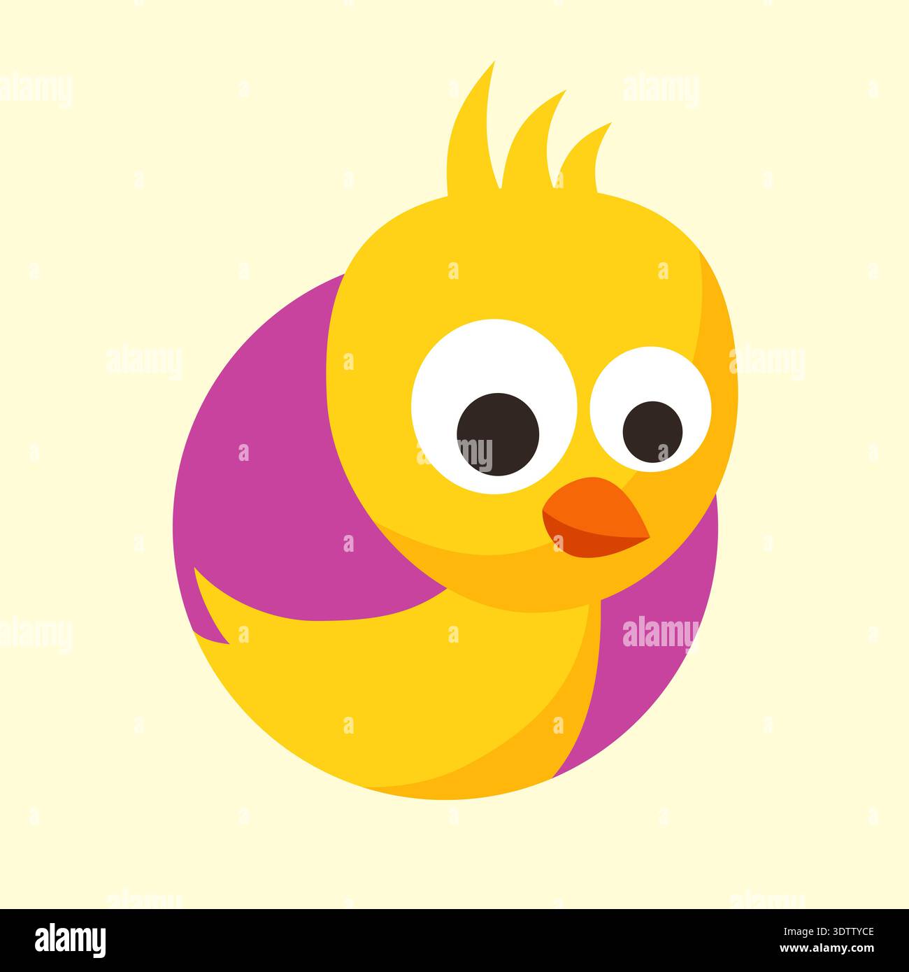 Cute chick in a purple circle - illustration for Easter Stock Vector