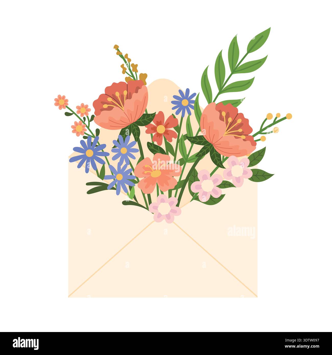 Spring flowers in an envelope Stock Vector