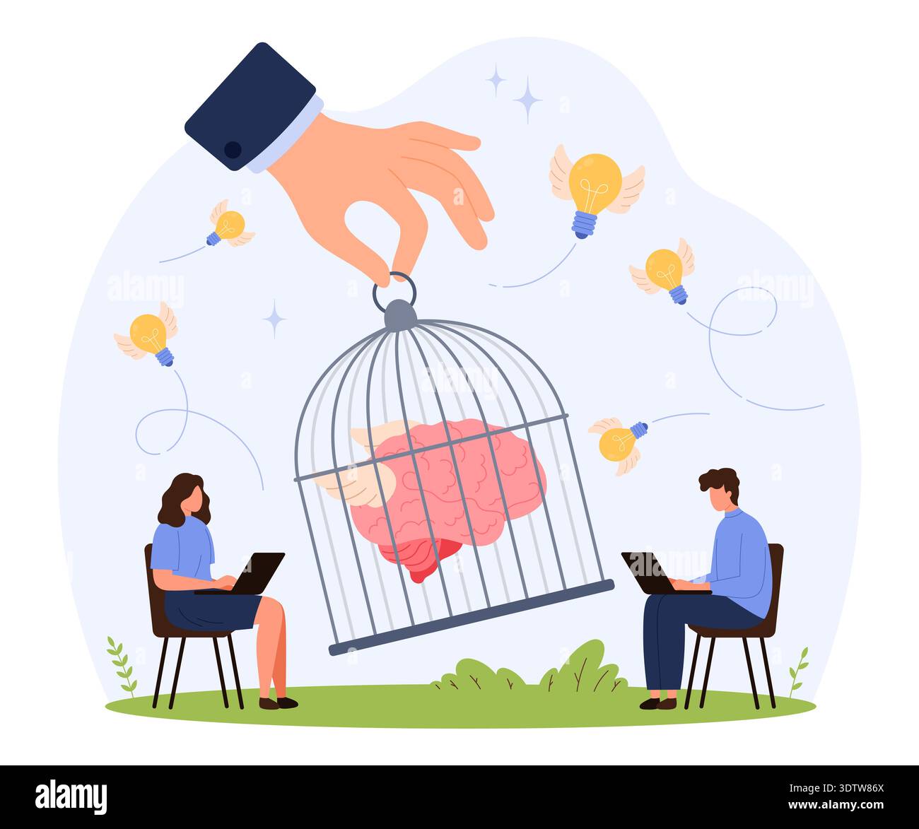 Creativity restrictions and pressure concept, featuring a brain in a ...