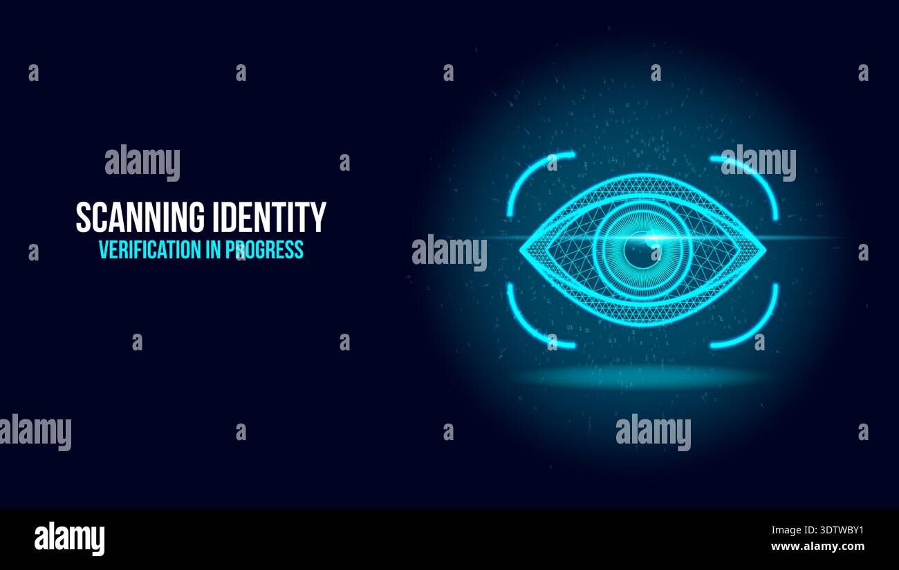 Advanced Biometric Identity Verification Interface with Scanning Retinal Eye HUD Stock Vector
