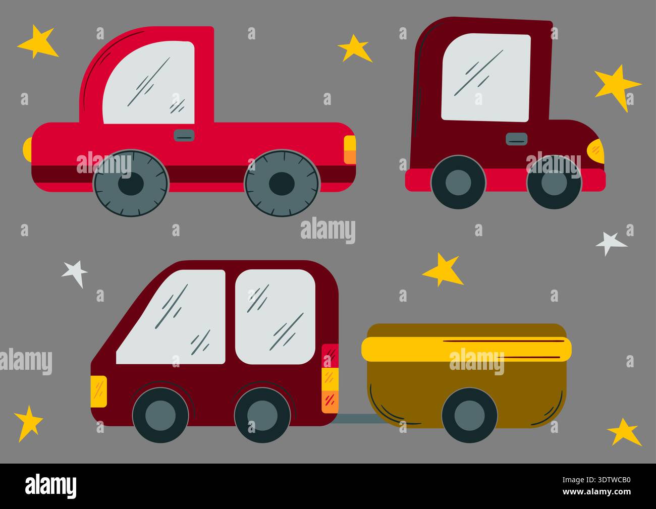 Rounded Vehicles Set of cute cartoon cars in flat vector style. Vehicles shown from side ...