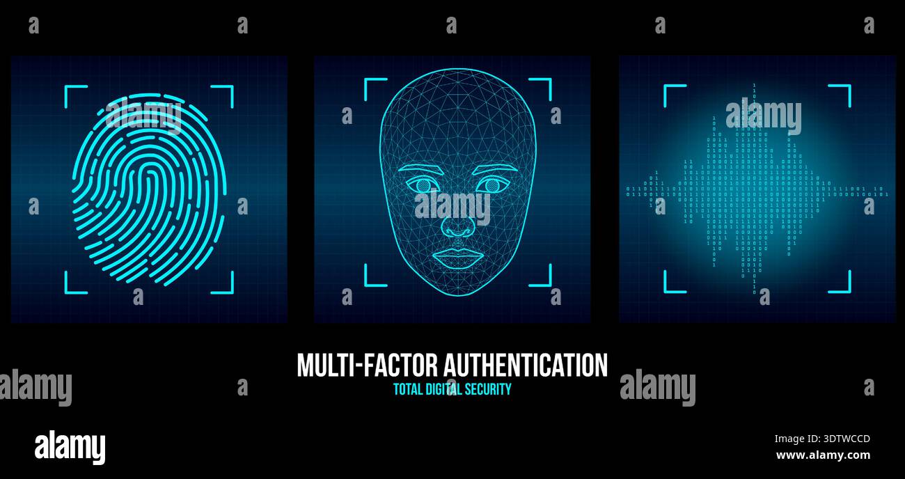 Multi-Factor Authentication Biometric Interface for Fingerprint Face and Voice Recognition Stock Vector