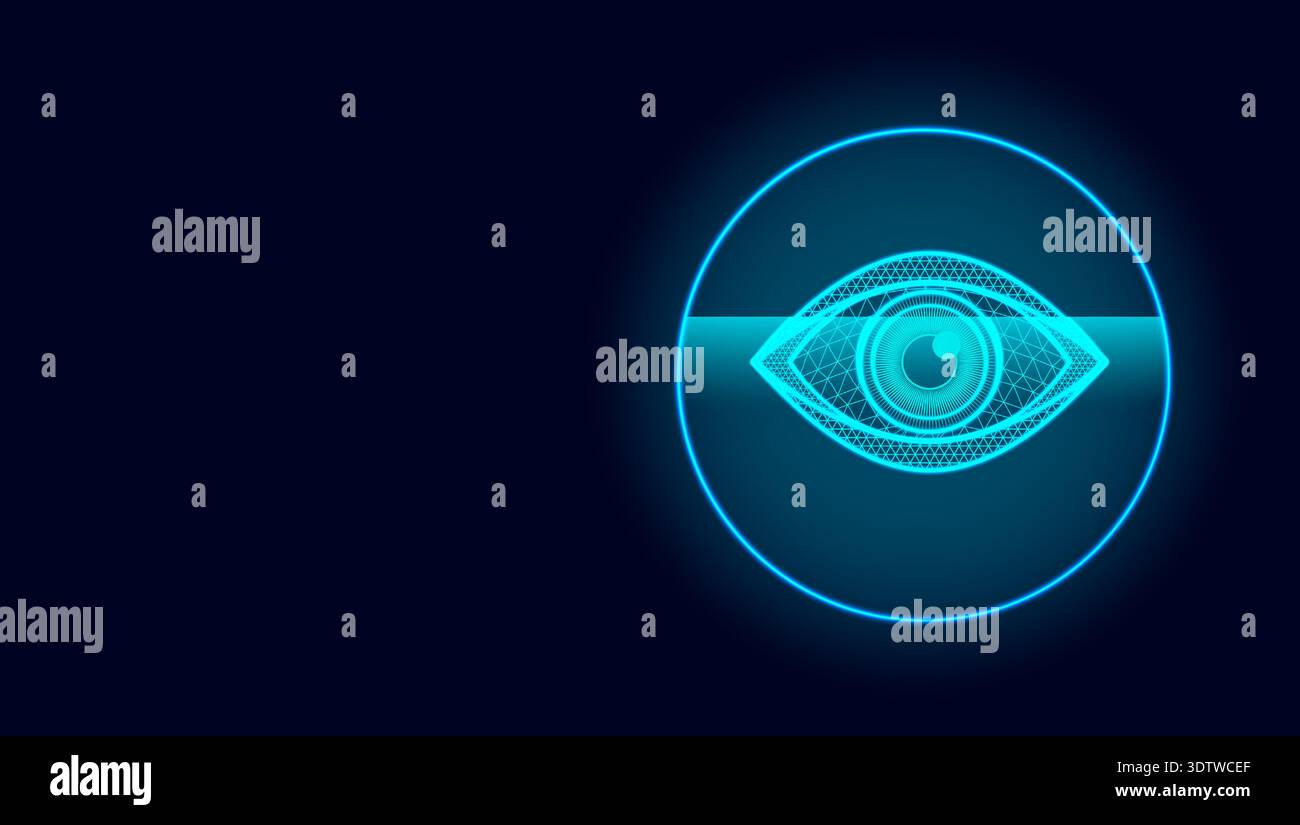 Futuristic Retinal Biometric Scanner Blue Neon Iris Recognition Interface Stock Vector