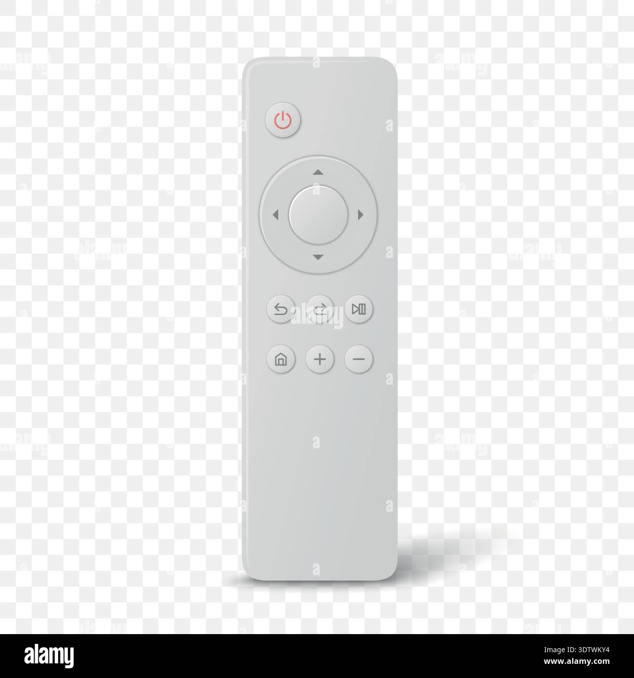 Vector 3d Realistic White TV Remote Control, Isolated. Smart Remote Controller Device. Television Remote Control Icon, Front View. Media Player Stock Vector