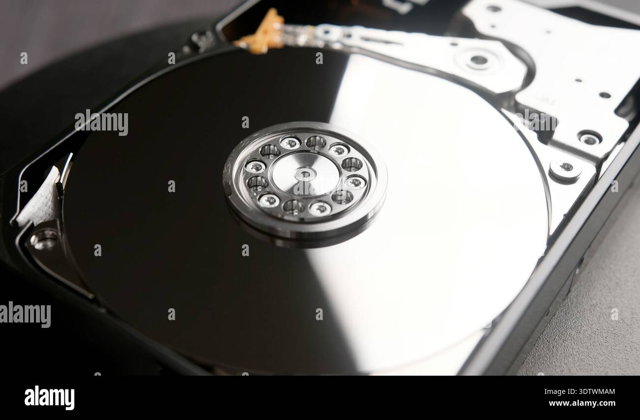 Computer HDD Hard Disk Drive. Computer Storage Memory close up Stock Photo